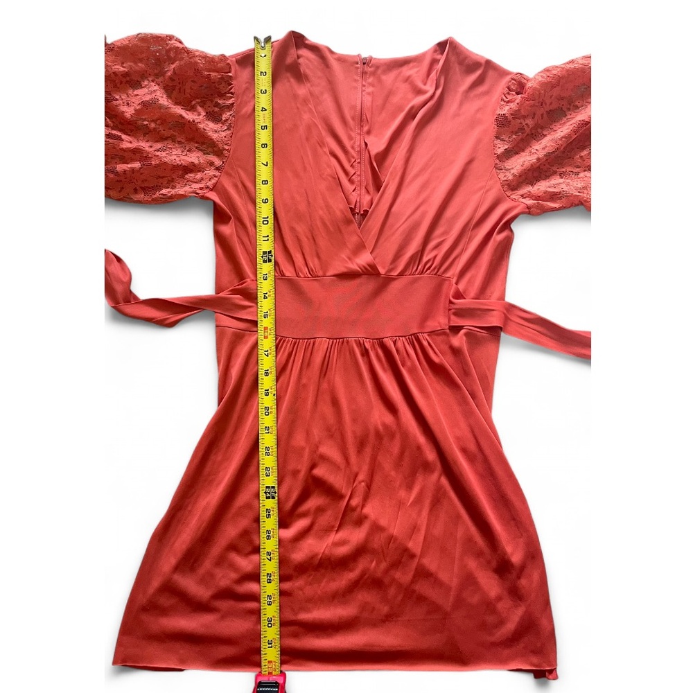 Vintage 70s Lace Sleeve Mini Dress in Dark Orange - Picture 9 of 9